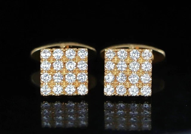 3CT Round Cut Lab-Created Diamond Men’s Wedding Cufflinks 14K Yellow Gold Plated