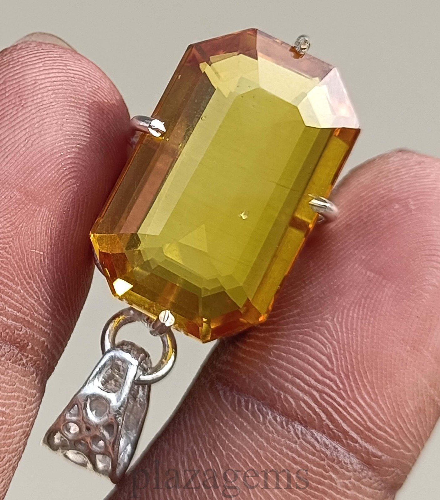 Natural Yellow Sapphire Pendant 50 Carat Emerald Cut 925 Silver Free Chain 5DJS