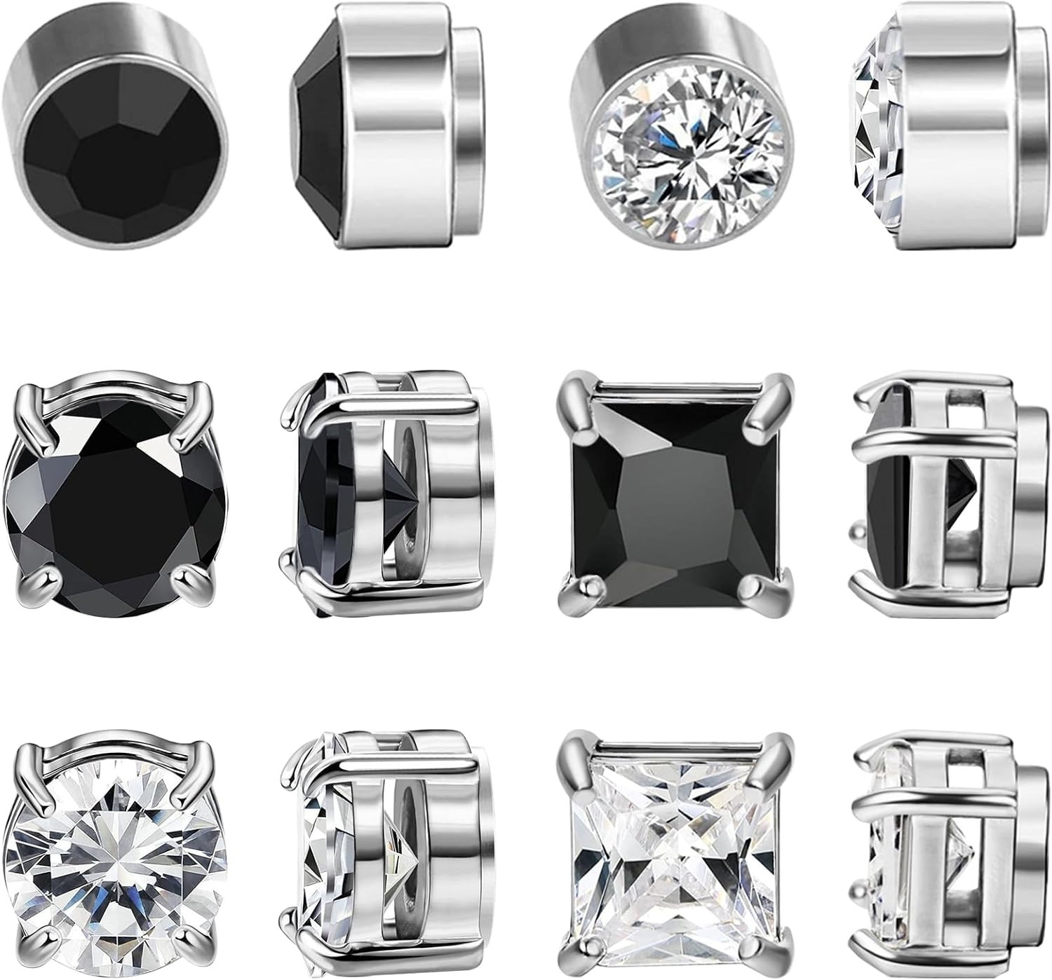 NEWITIN 6 Pairs Stainless Steel Magnetic Stud Earrings for Men and Women