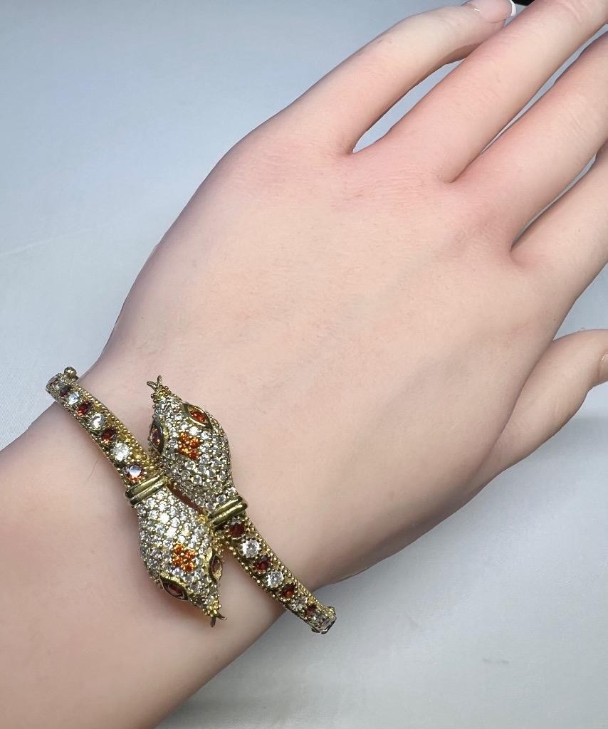 REAL Citrine & White Sapphire Snake Bracelet 14K Gold on SOLID 925 Egyptian Rev