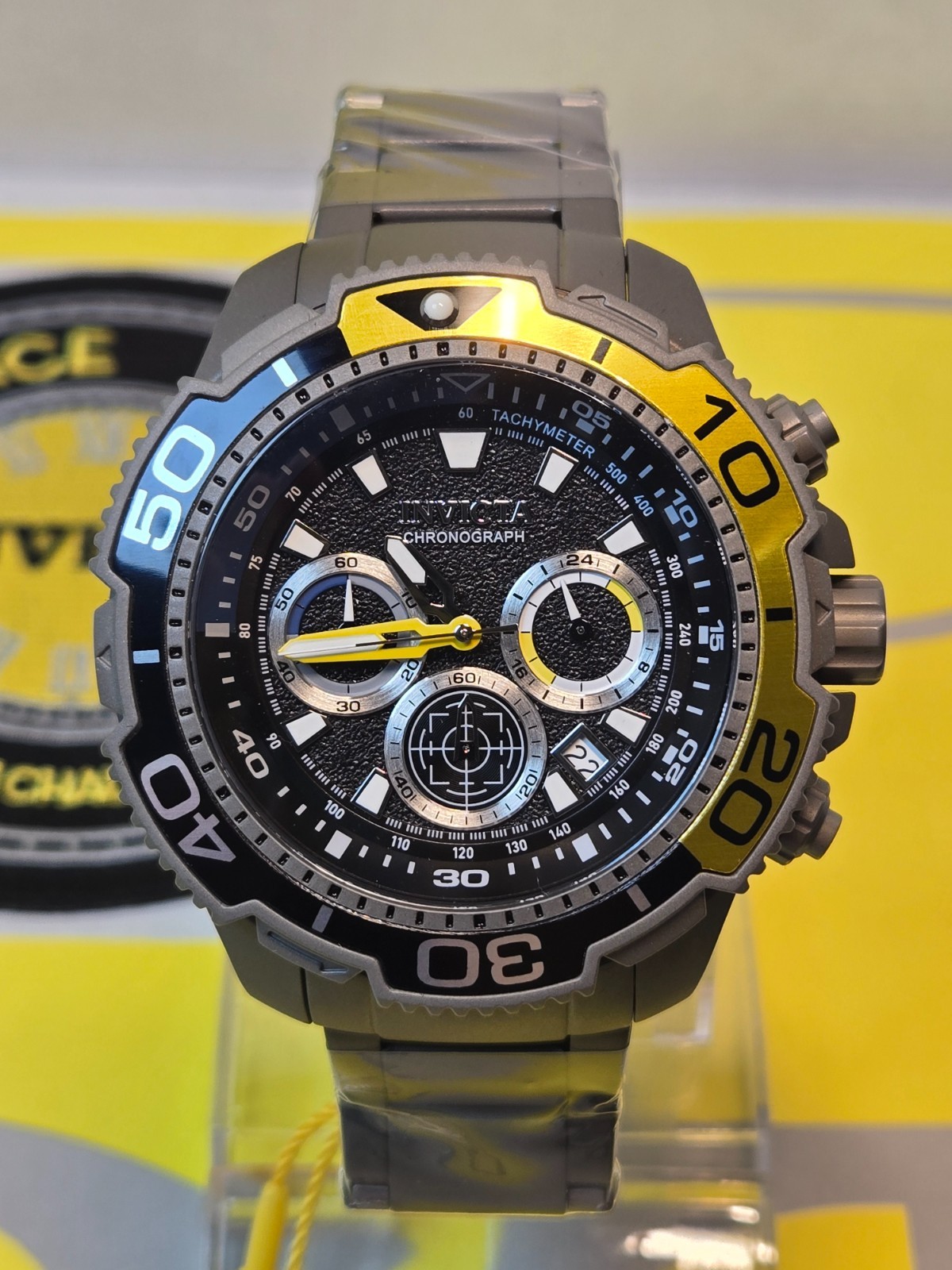 Invicta TI-22 Commandor Mens Watch-48mm Titanium Yellow & Black Bezel & Dial NEW