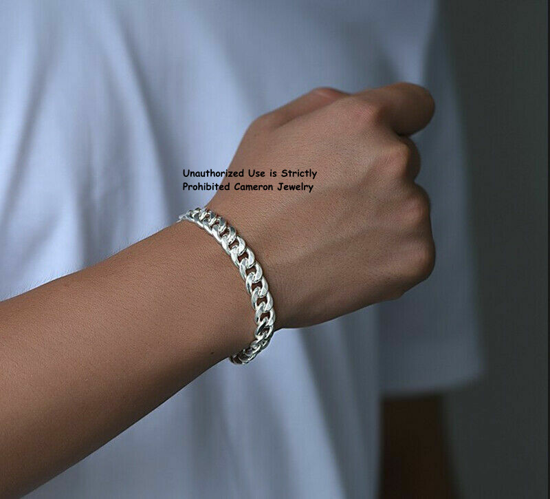 Solid S999 Fine Silver Chain Men Women 6mm-17mm Cuban Curb Link Bracelet 6-9inch