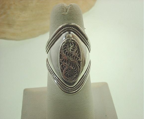 Genuine Hand Crafted Nepal Himalayan Tibetan Domed Sterling Silver Filagree Ring
