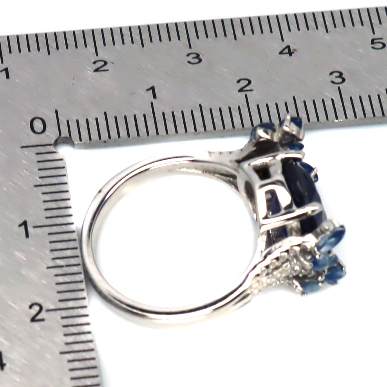 Natural Blue Sapphire Cubic Zirconia Ring 925 Sterling Silver Handmade Size 6