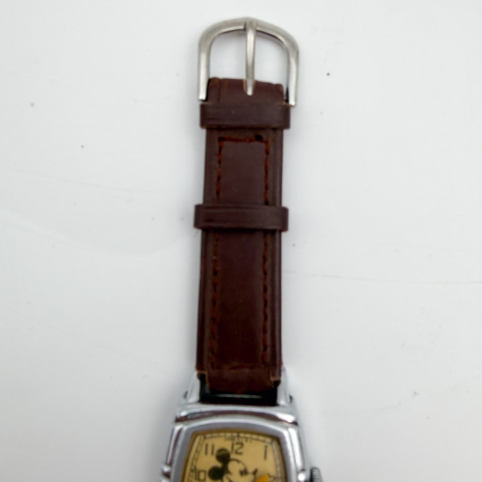 Mickey Mouse 1930’s Disney Ingersoll Chrome Watch w/ Leather Band 1939 Working