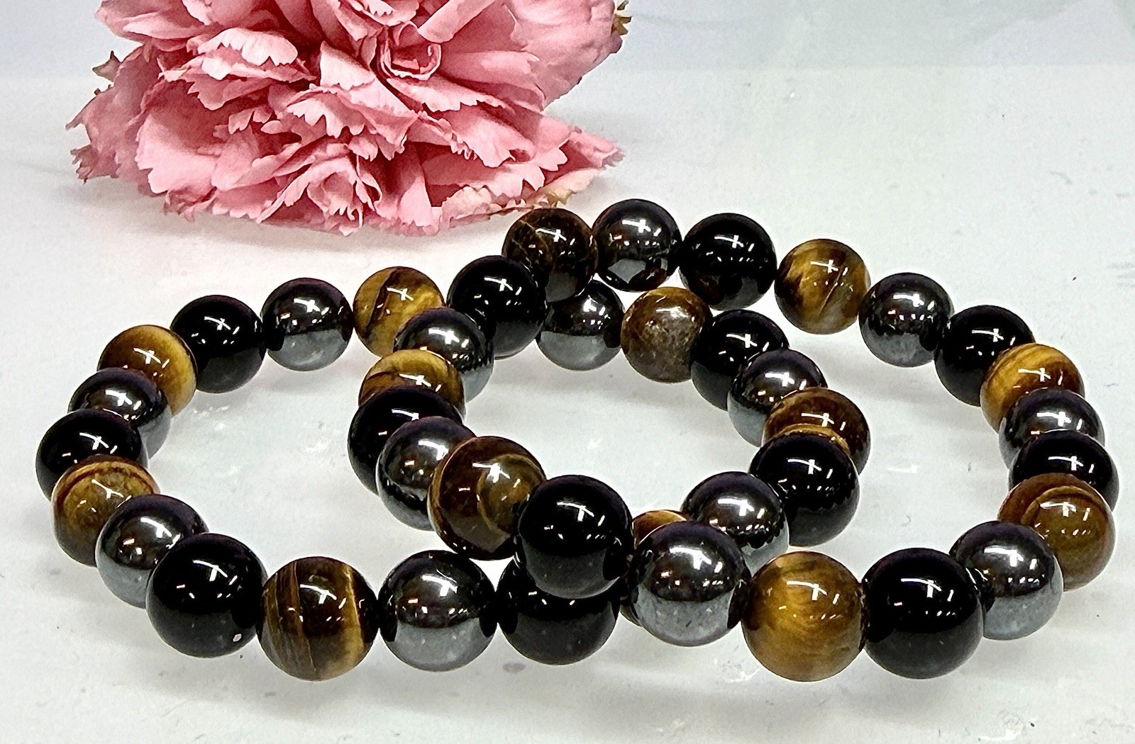 Wholesale 6 Pcs Natural Tiger Eye Hematite Black Onyx 10mm 7.5” Crystal Bracelet