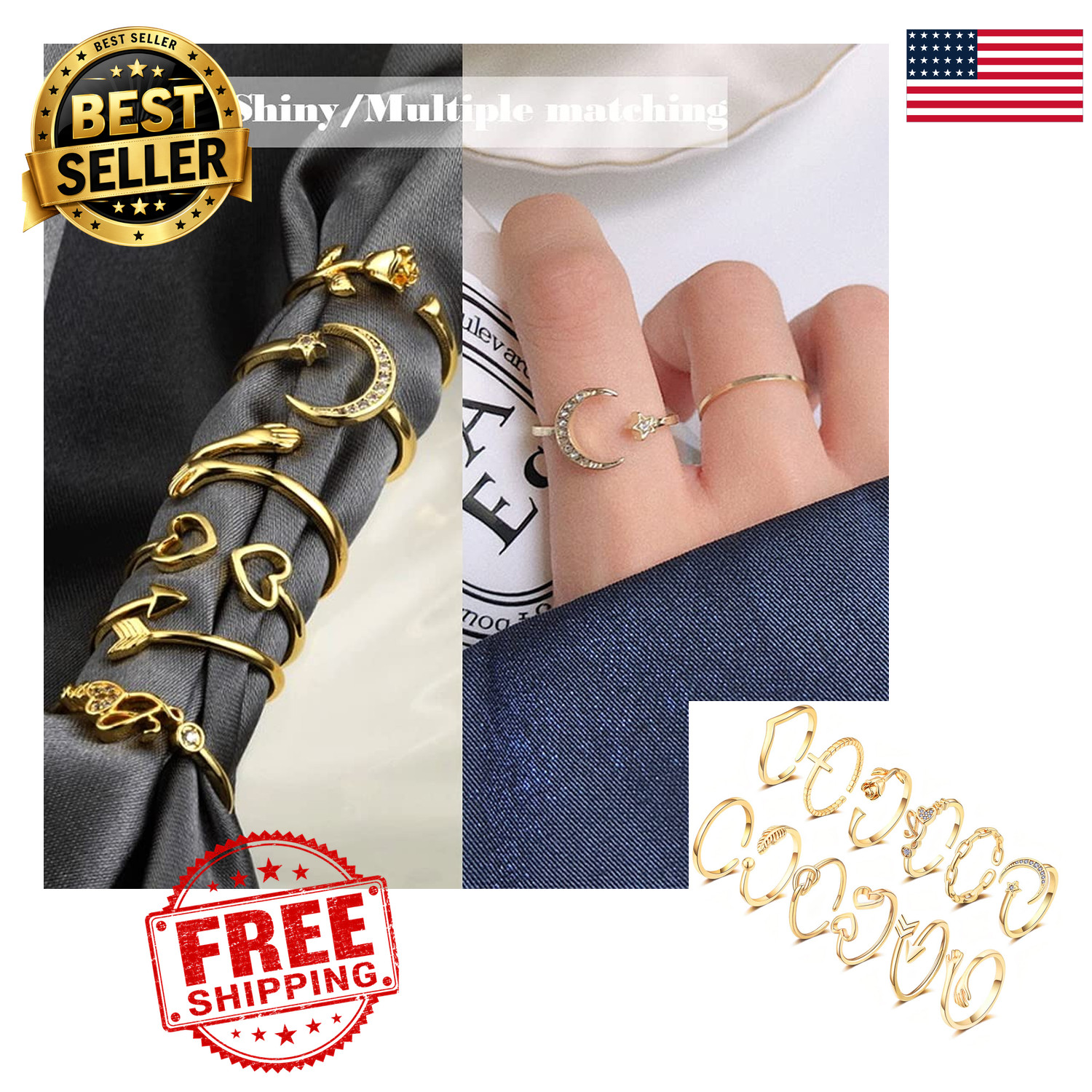 KOHOTA 12pcs Gold Silver Stackable Adjustable Hypoallergenic Bands for Women