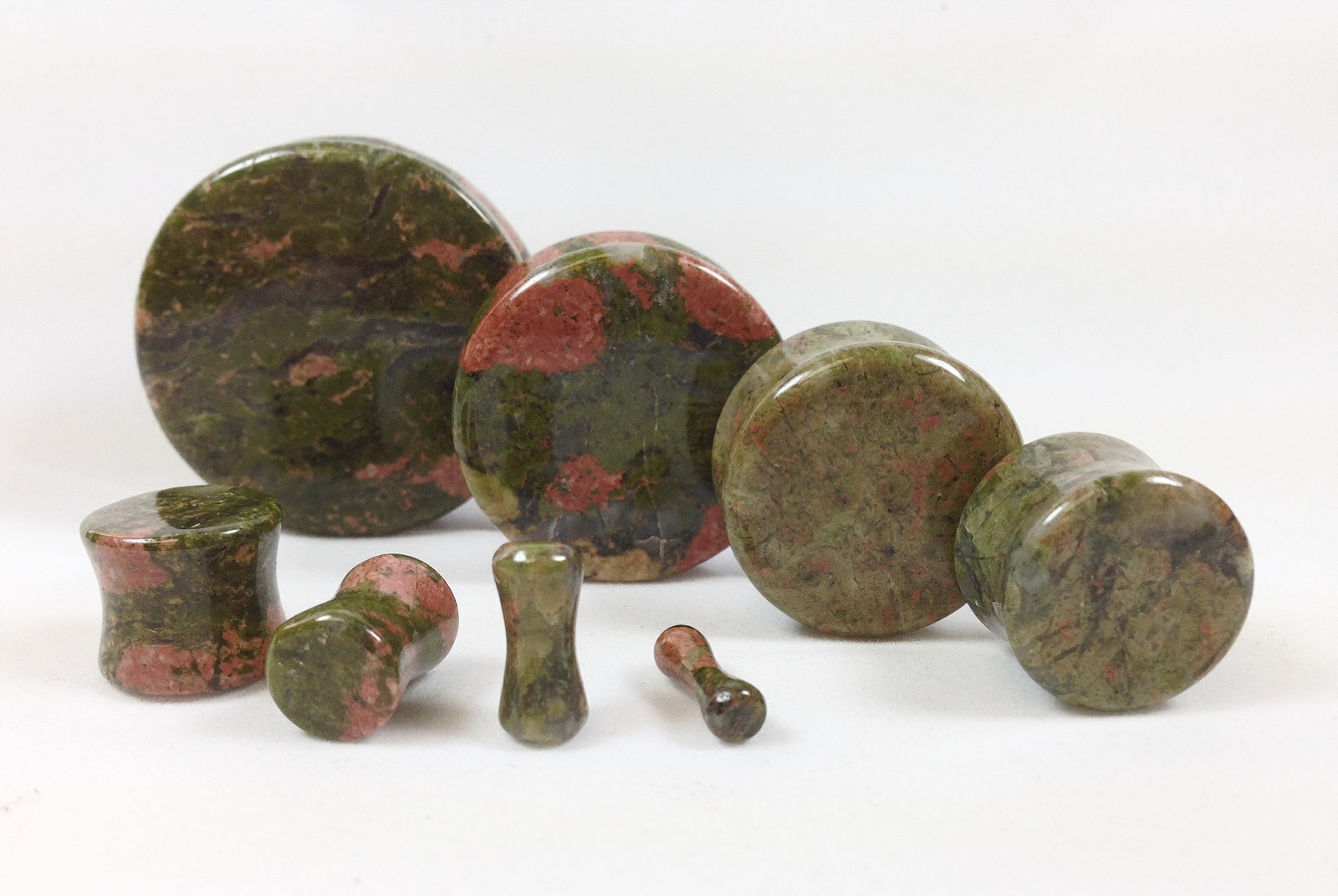 PAIR Unakite Organic Stone Plugs Gauges – 3mm (8g) up to 38mm (1.5″) available!