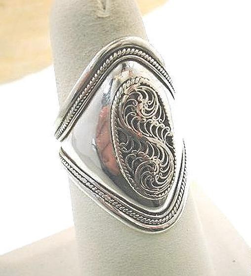 Genuine Hand Crafted Nepal Himalayan Tibetan Domed Sterling Silver Filagree Ring
