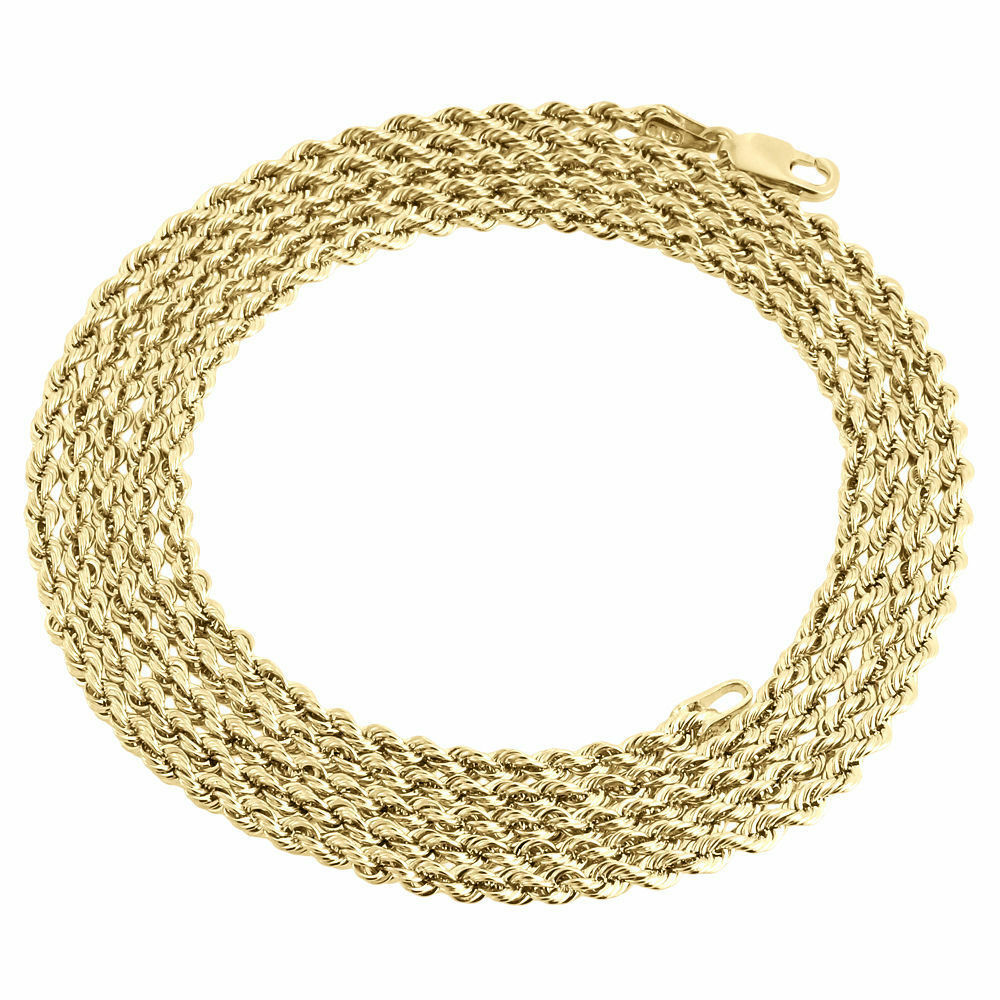 10K Yellow Gold Mens or Ladies Hollow Rope Chain Necklace 2 MM 16″ – 30″ Inches