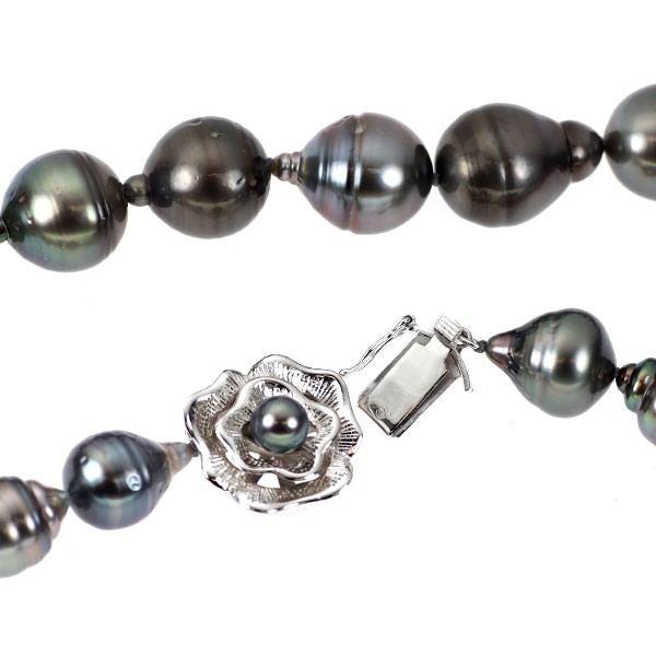 K14WG black butterfly pearl/pearl necklace diameter approx. 9.2-12.0 mm – Auth