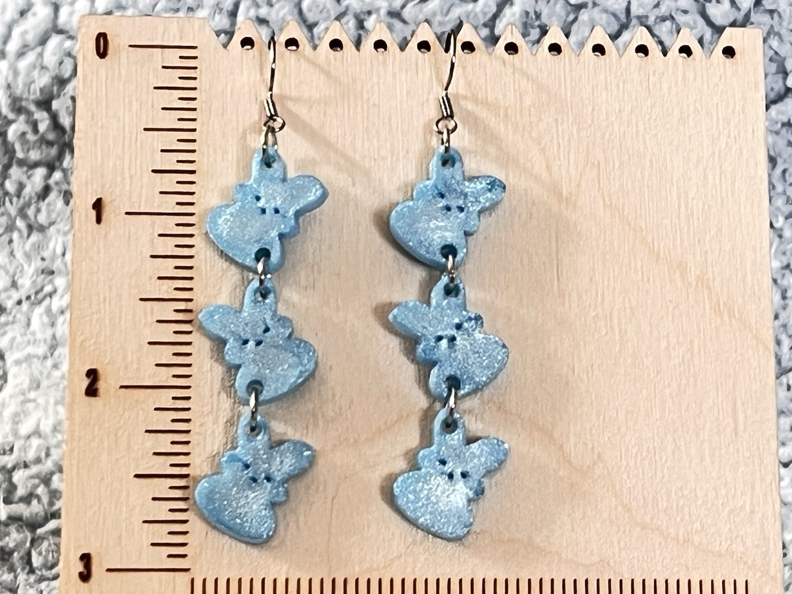 Handcrafted Blue Bunny Dangle Earrings Polymer Clay Animal Theme 2.8 in hook