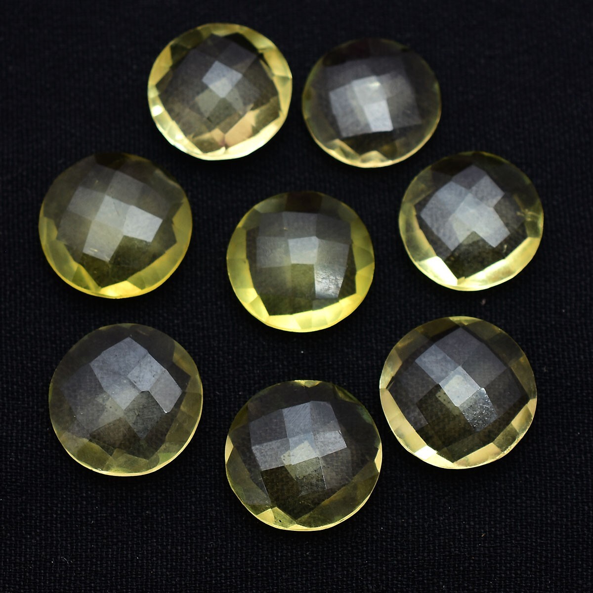 8 Pcs VVS Natural Yellow Citrine 10.73mm-11.64mm Round Checker Cut Gemstones Lot