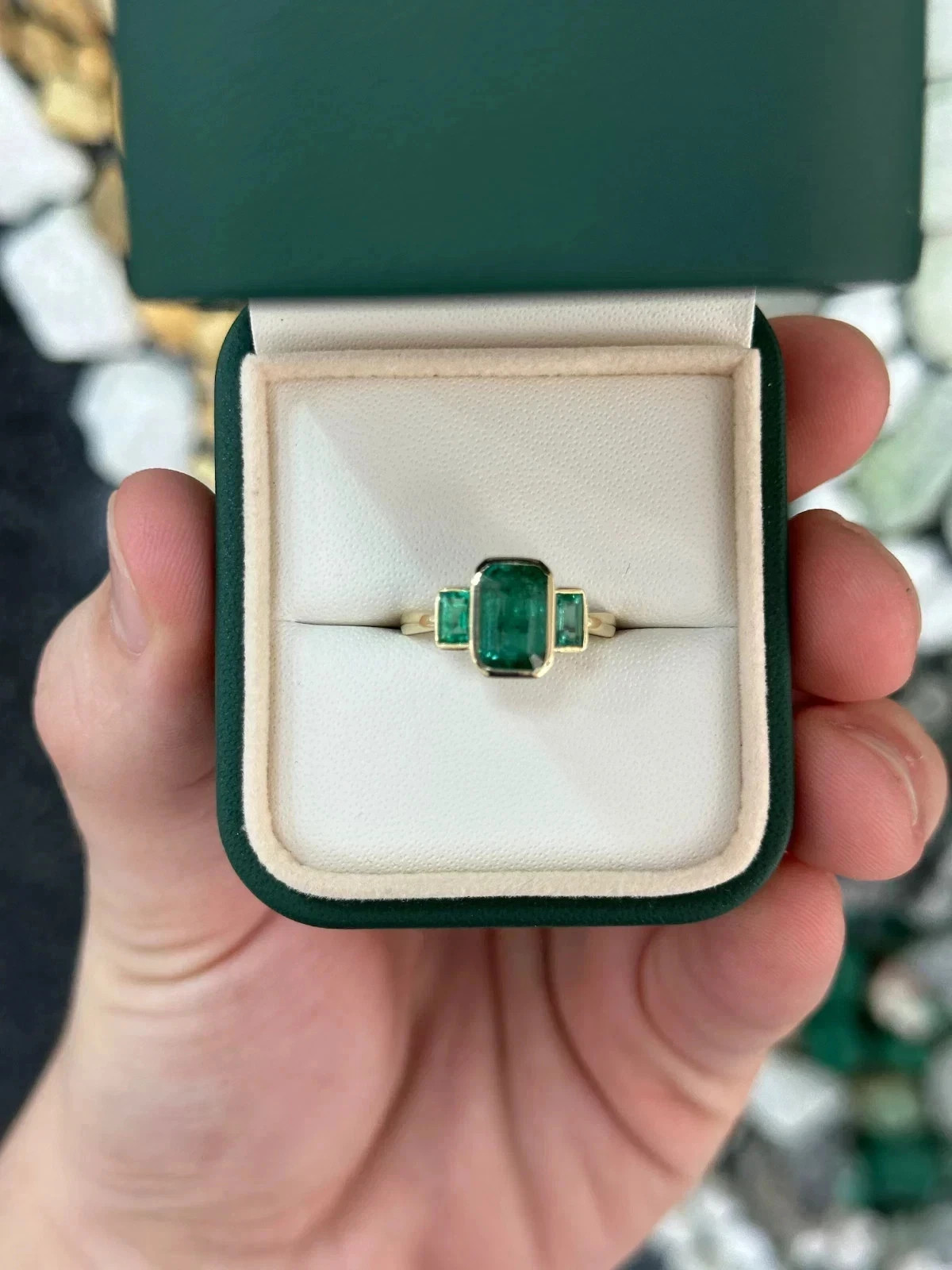 2.30 Ct Emerald Cut Natural Emerald & Diamond Engagement Ring 14K Yellow Gold 7
