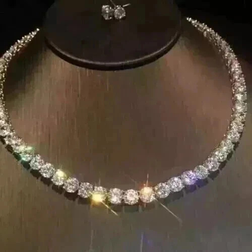 Women’s Tennis Necklace 20Ct Round Cut Lab Created Diamond 14K White Gold Plated
