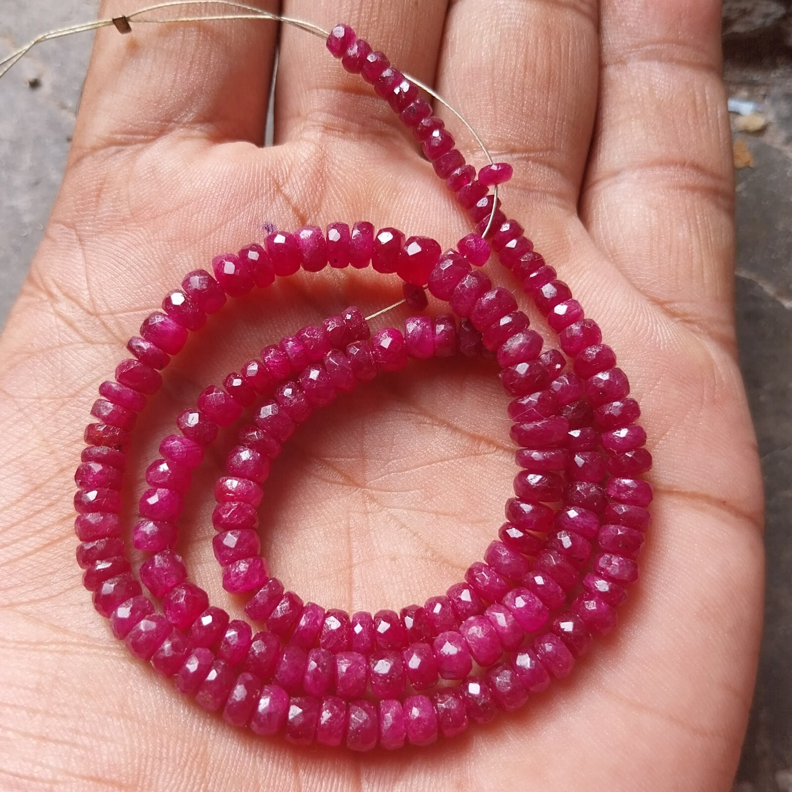 104 Ct 3 to 5 MM Natural Faceted Top Pink Ruby Roundel Shape 16 Inch Necklace