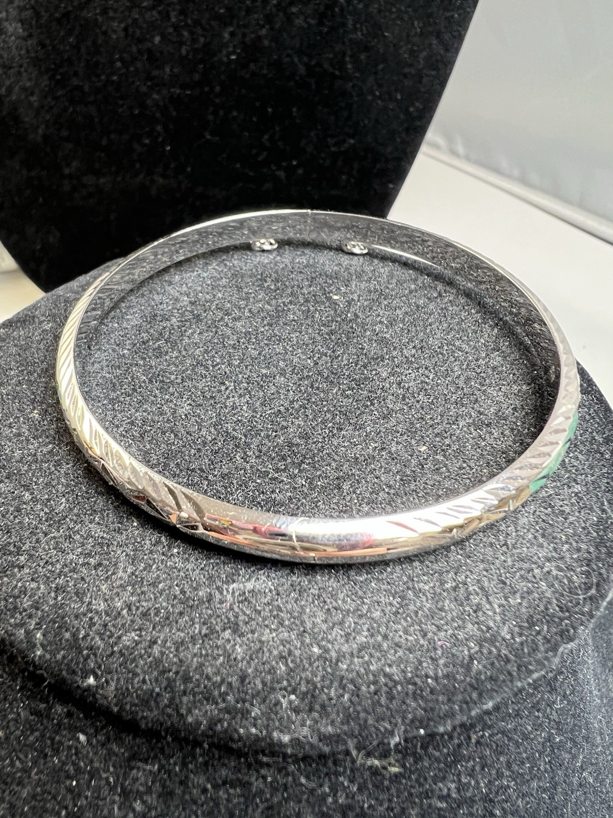 Vintage Etched Sterling Silver 925 Hinged Bangle Bracelet With Safety Chain