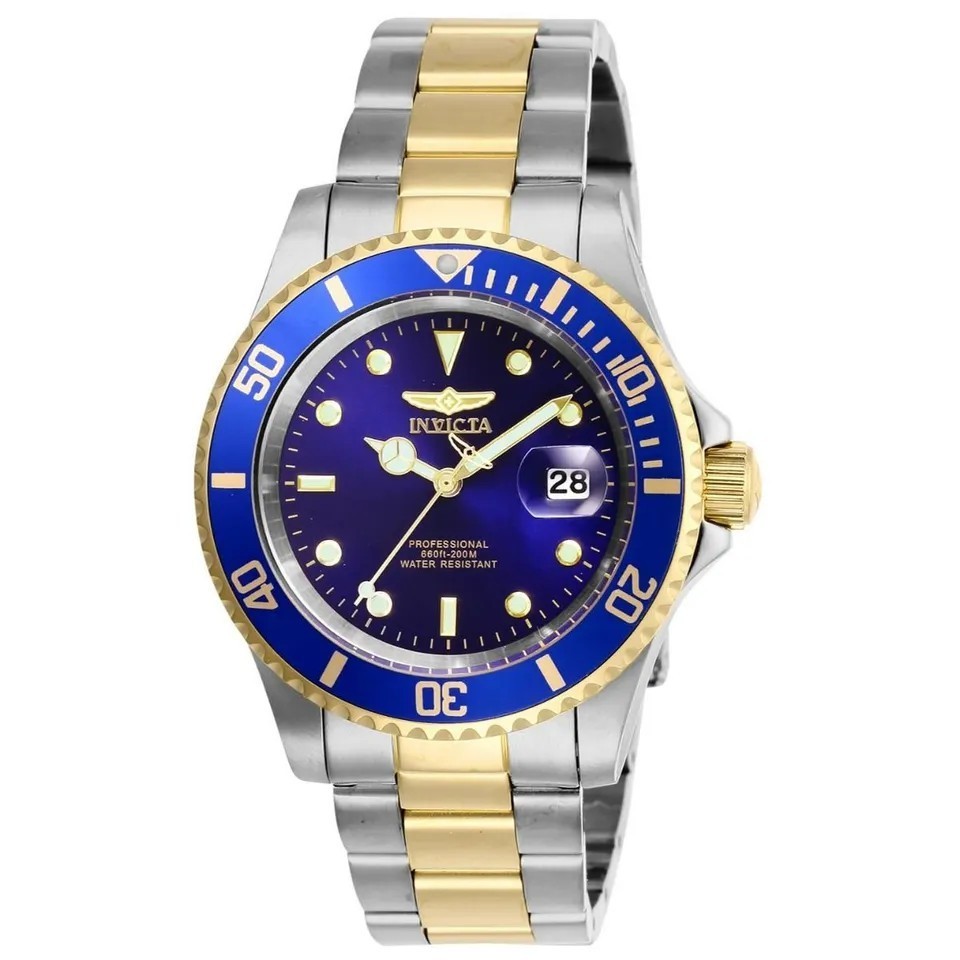 Invicta Pro Diver Men’s 40mm Watch Silver Gold Two-Tone Steel Blue Dial 26972