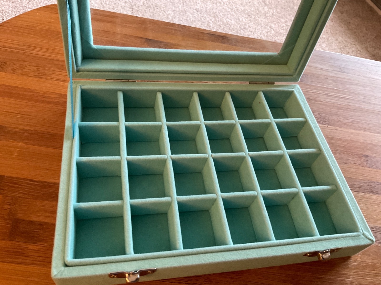 Velvet Jewelry Box 24 Grid Jewelry Ring Display Organiser Box Tray Holder teal