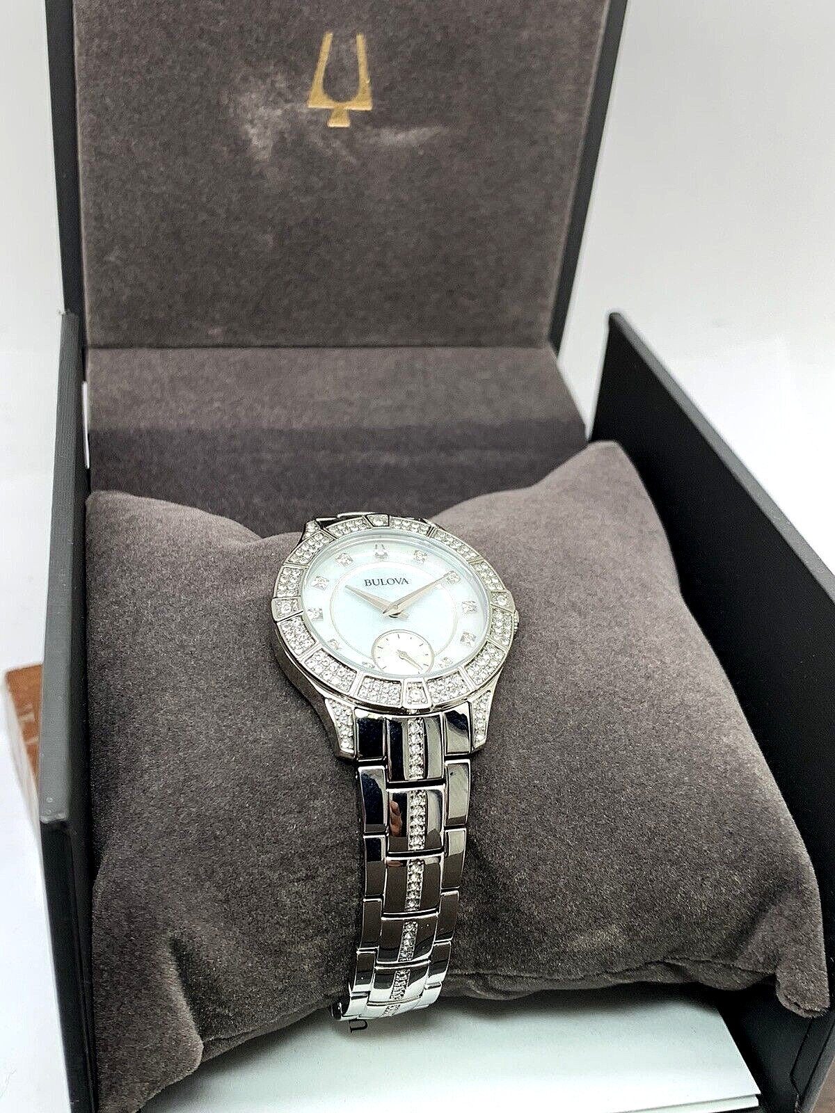 Bulova Women’s Watch 96L291 Quartz White Mother of Pearl Dial Crystal Accent