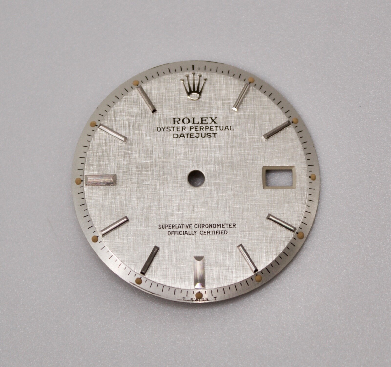 ORIGINAL Rolex Dial 36mm Datejust Silver S/S w Date Linen 1600/1601/1603 Swiss