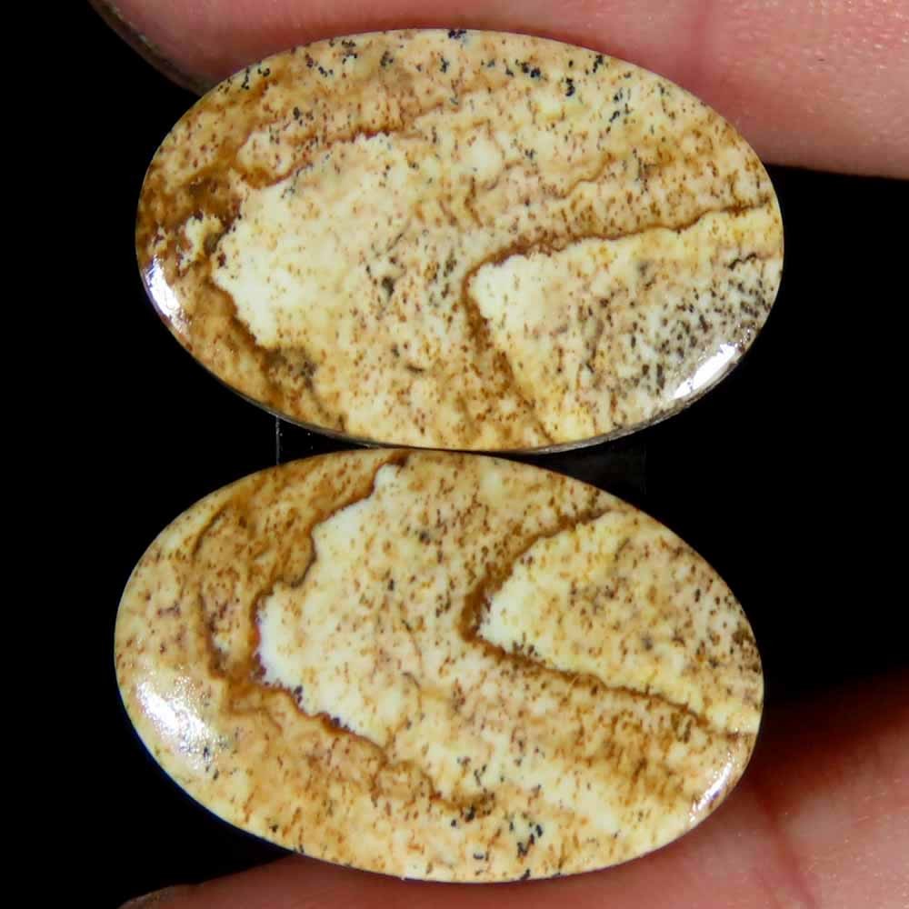 20.70Cts.100% Natural Designer Picture Jasper Oval 13x20x4mm cab Pair Gemstone