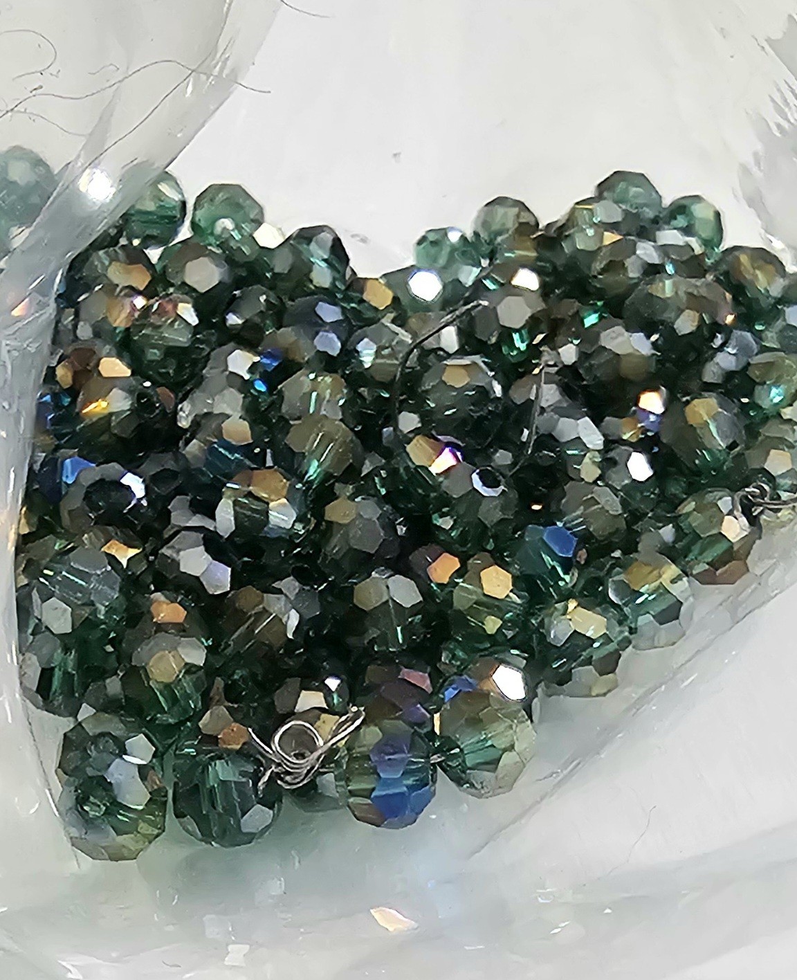 Vintage CZECH FACETED Green Glass Beads AURORA BOREALIS AB Approx 3mm .5oz