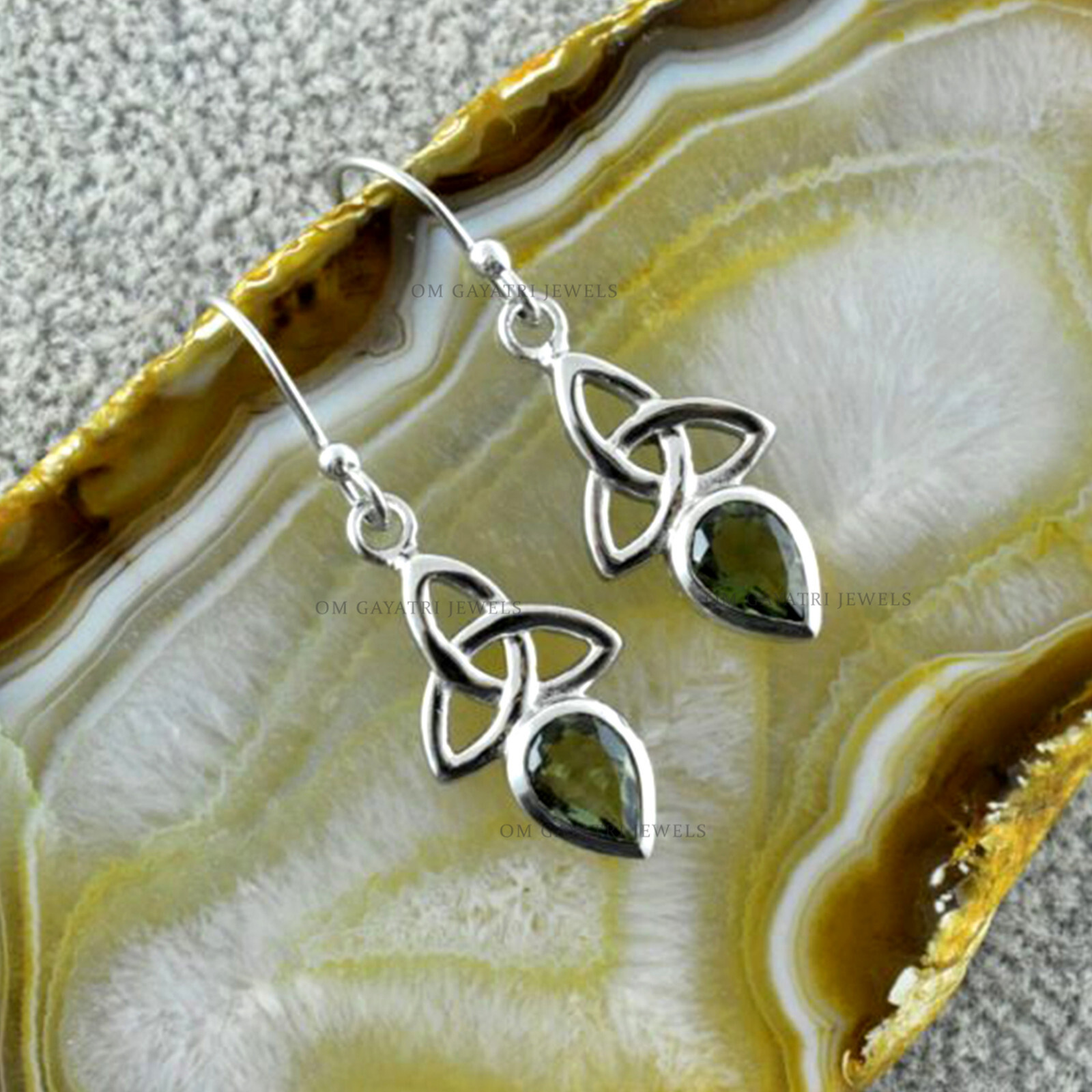 Natural Genuine Moldavite Gemstone Earring 925 Streling Silver Handmade Jewelry