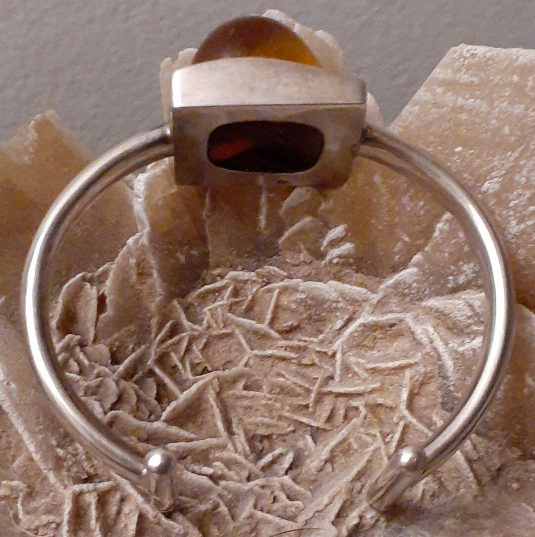 Vintage Sterling Silver Polish Honey Amber Cuff Bracelet Size Large