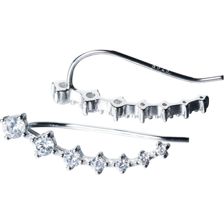 Women 925 Sterling Silver Ear Vine CZ Crawler Cuff Climber Hook Earrings Gift