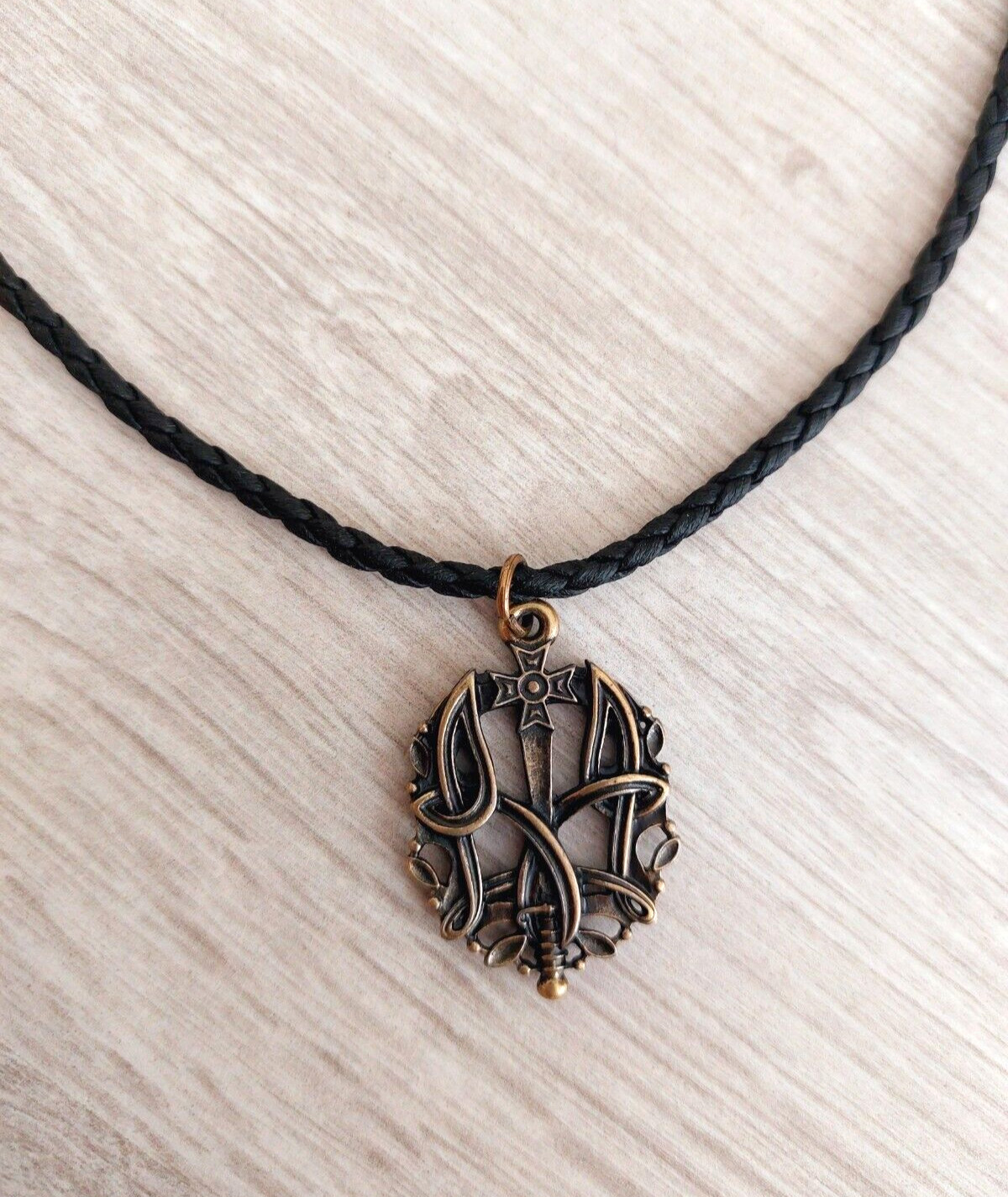 Rare Pendant Ukraine Army Tryzub Sword Necklace Choker Emblem Brass