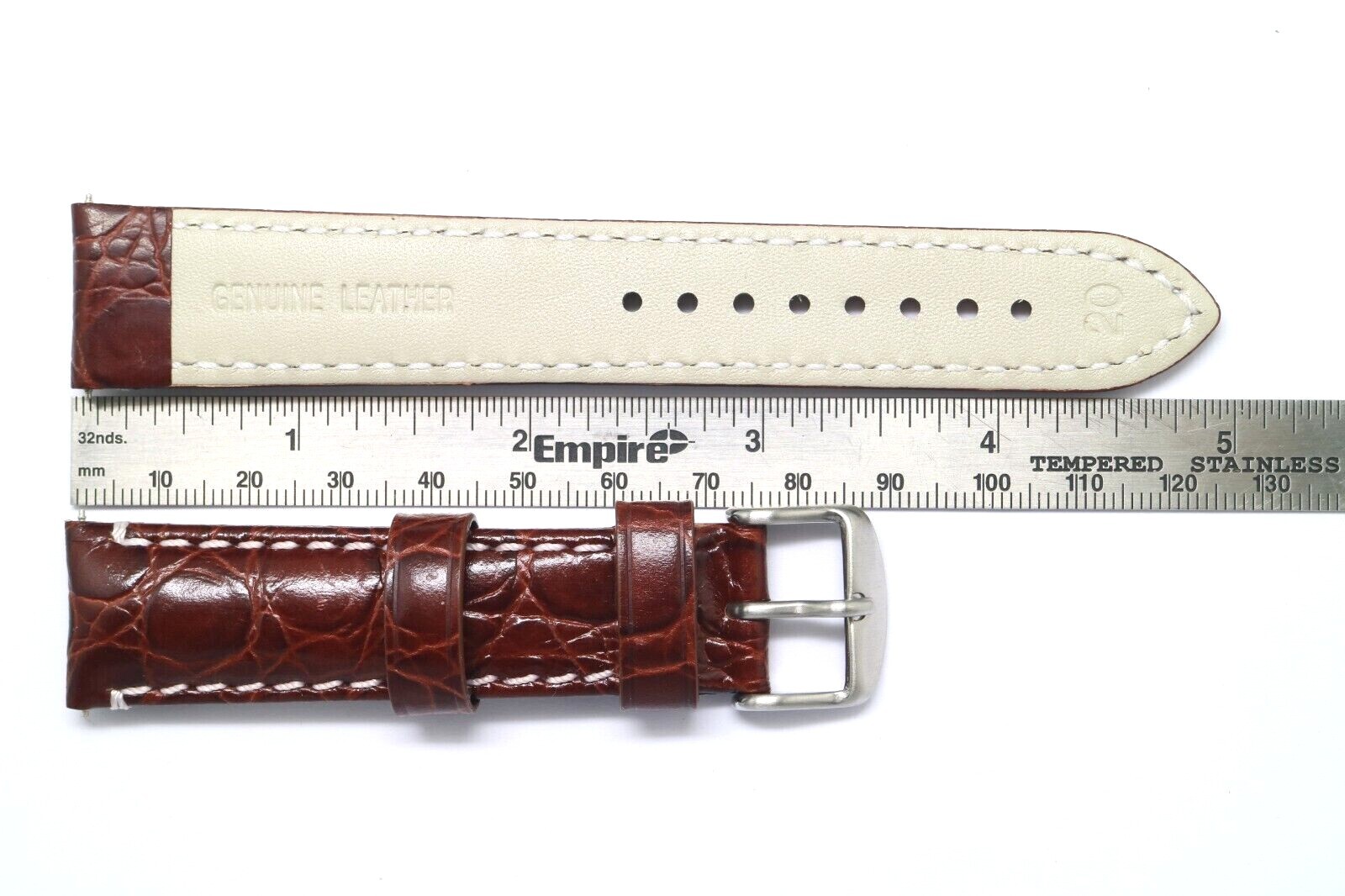 20mm 22mm Brown Croco Embossed Leather Water Resistant Watch Band Silver Buckle
