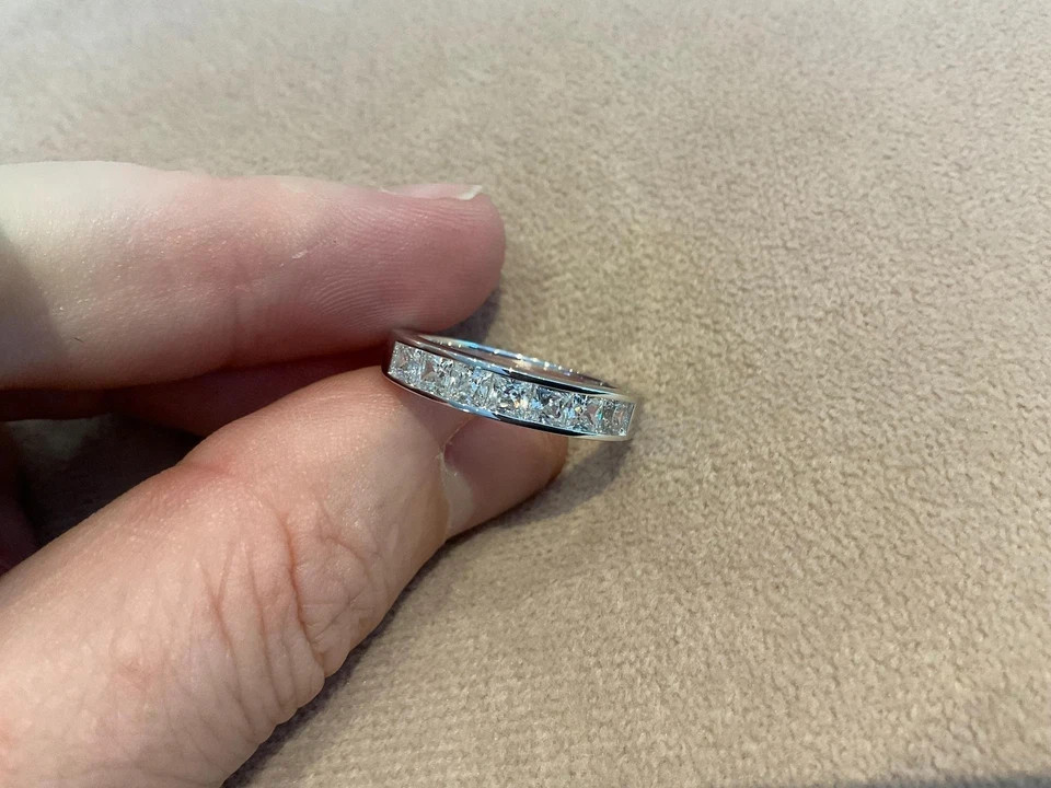 1.88Ct Princess Cut Natural Diamond Eternity Wedding Band 14K White Gold Size 6