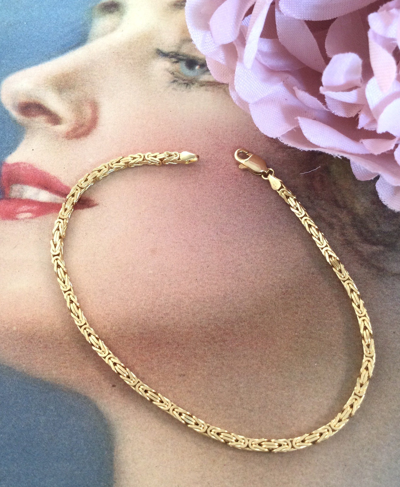 Vintage Jewellery Gold Byzantine Chain Bracelet Jewelry 21.5 cm large wrist sz