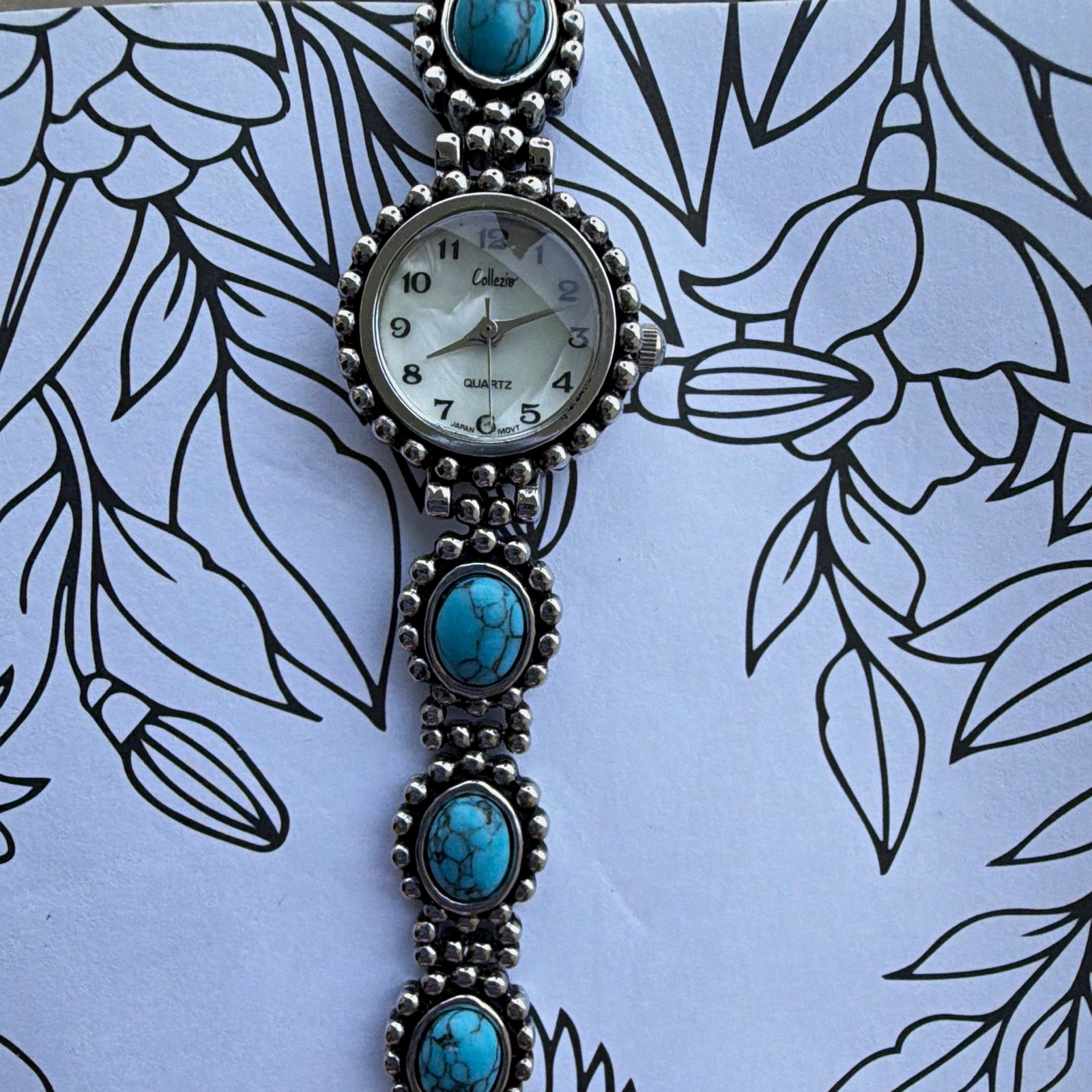 Collezio Women’s Quartz Analog Wristwatch Turquoise-Style Silver Tone Bracelet