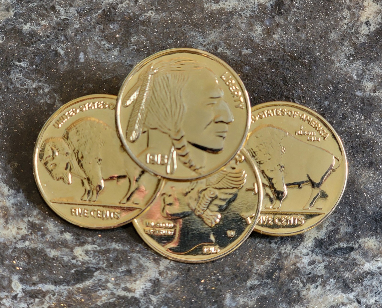 Vintage 1970’s Buffalo Nickel & Mercury Dime Pin Brooch Wartime Coins Gold Tone
