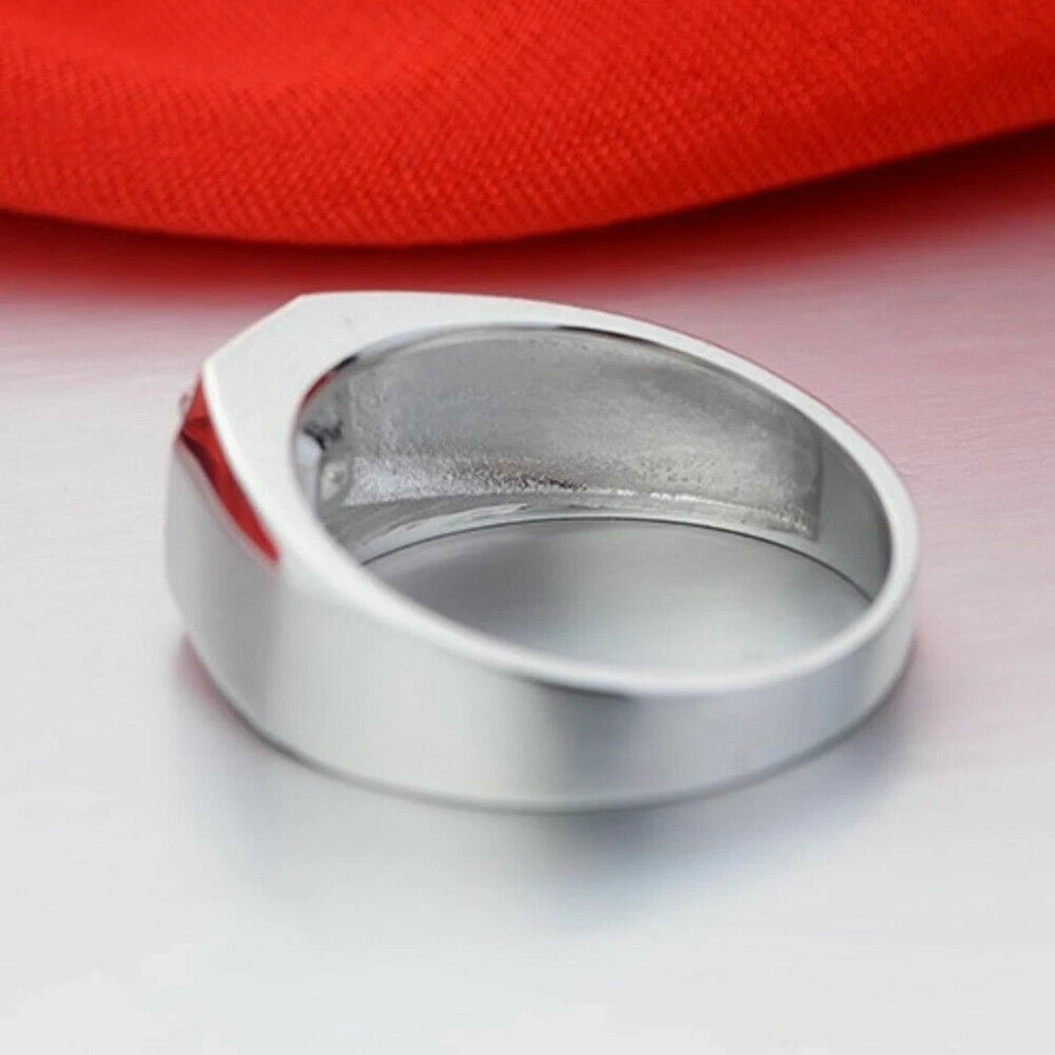 Solitaire Men’S Engagement Ring 1 Ct Round Cut Lab Created 14k White Gold Plated