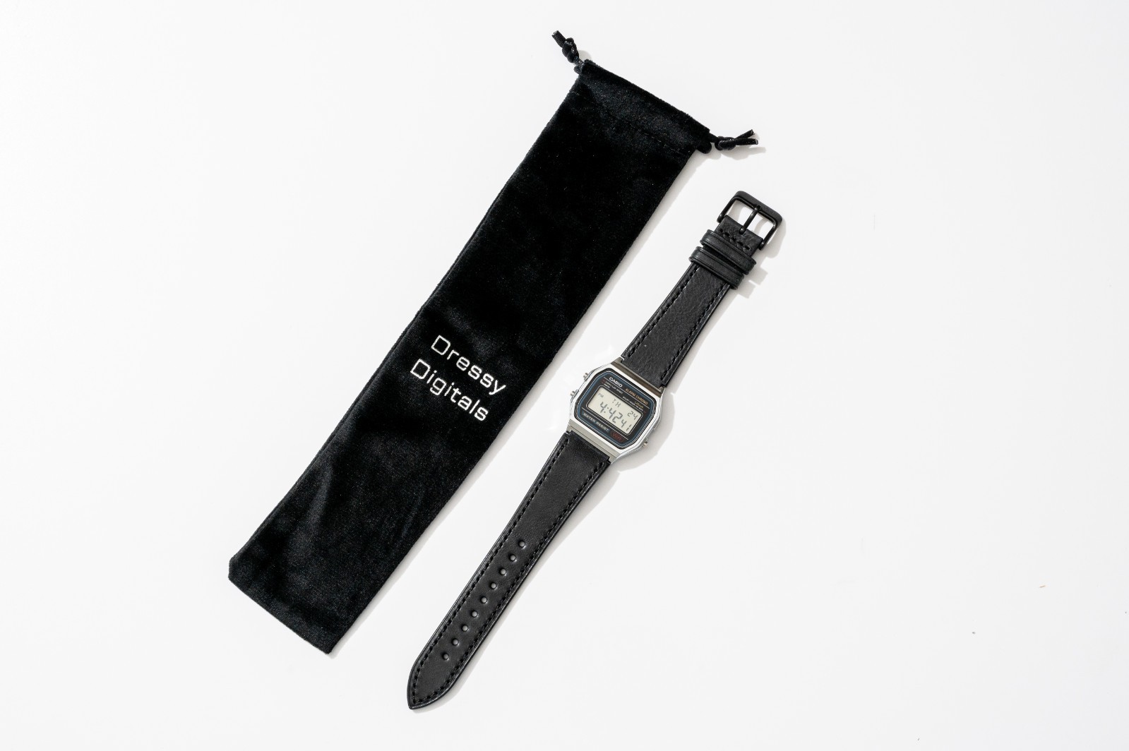 Casio A158 Digital Watch on Black Vario Leather Strap | Dressy Digital Watch