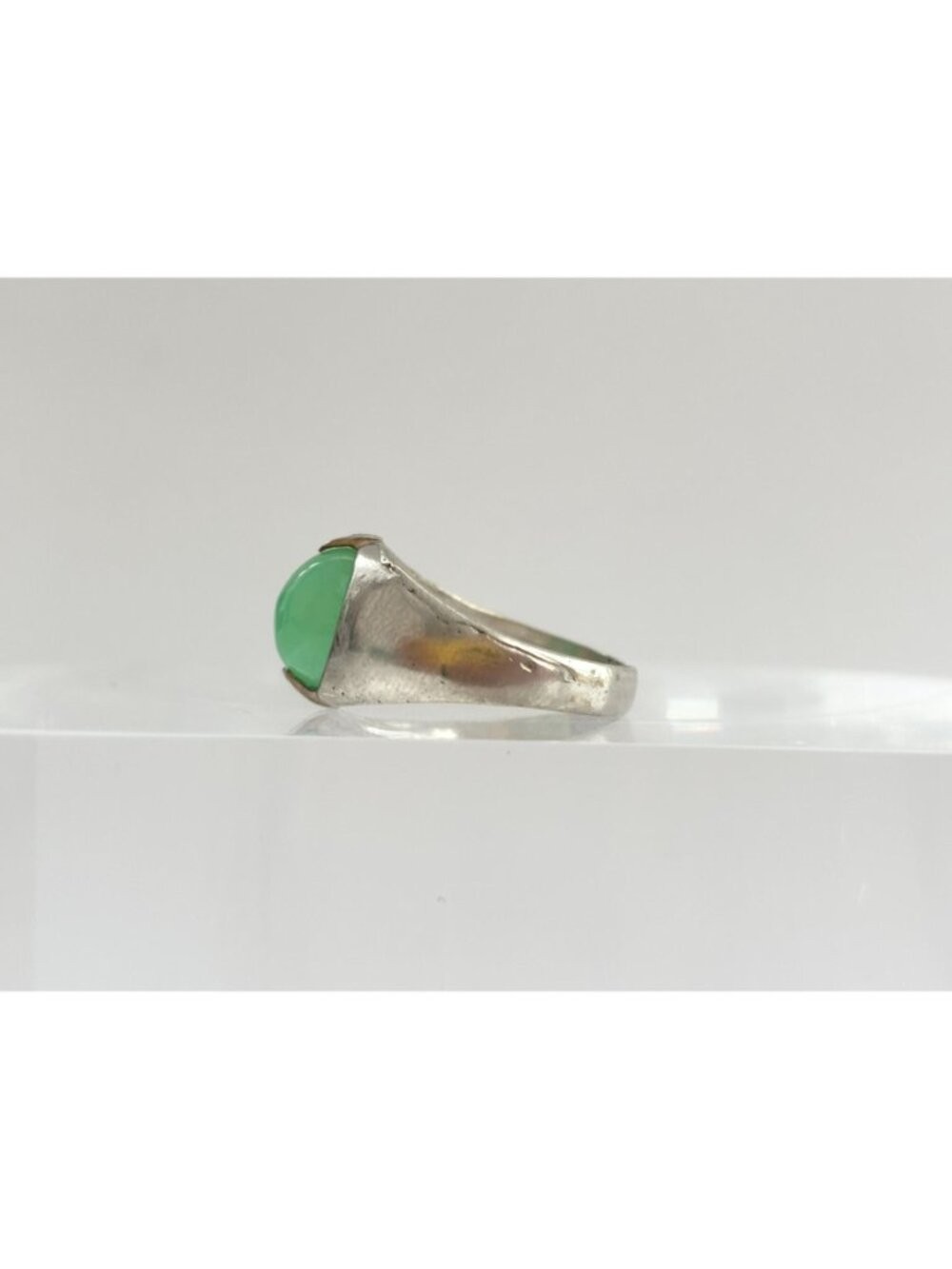 Green Chrysoprase Cabochon Oval Sterling Silver 925 Vintage Ring – sz 9.25