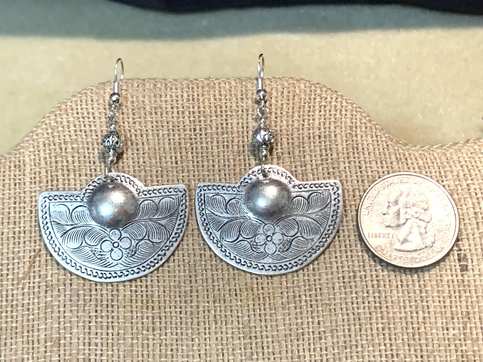 NEW ITEM *MED. ENGRAVED SILVER HILL TRIBE HALF-MOON DROP EARRINGS .925 WIRES-NEW