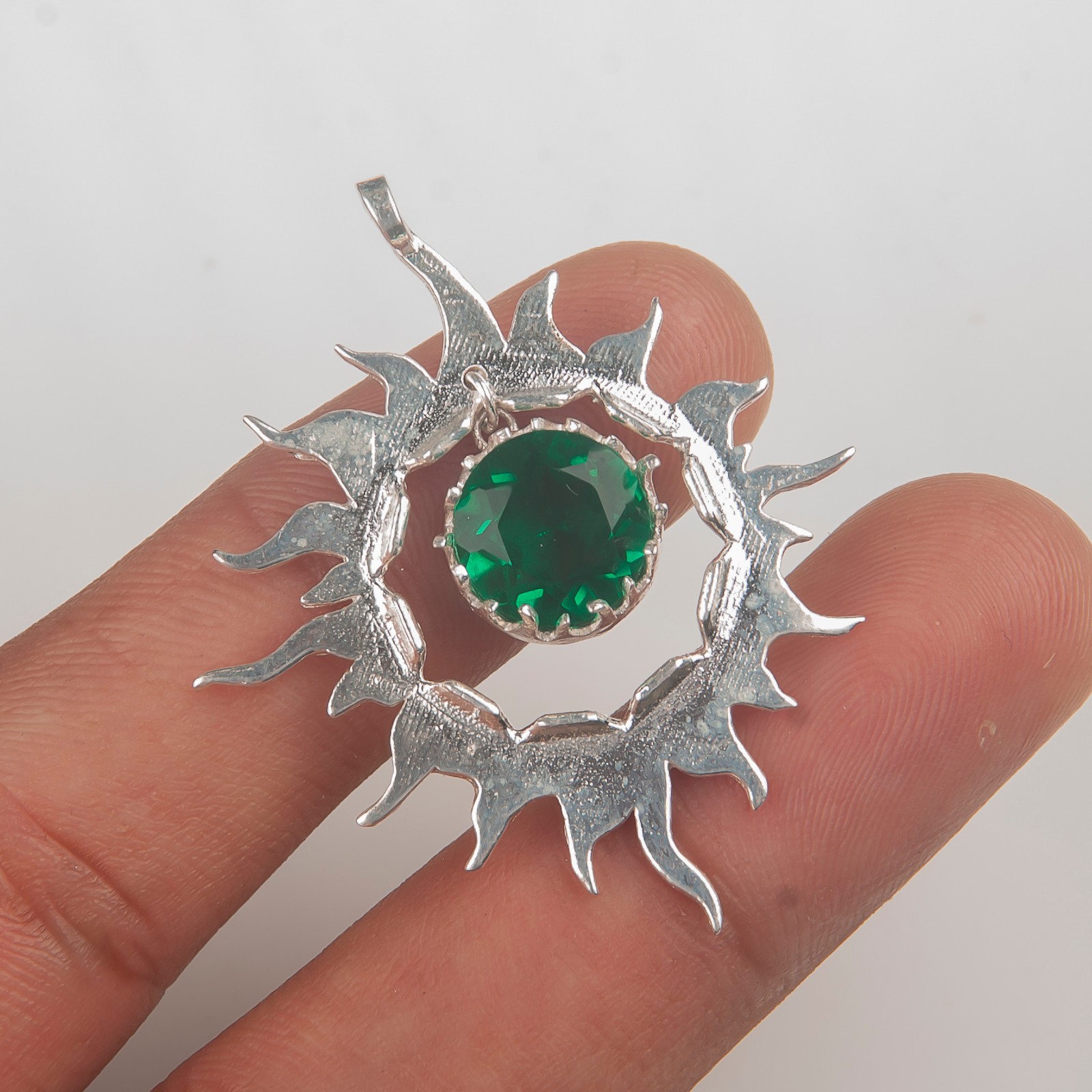 Emerald Gemstone Jewelry 925 Silver Handmade Daily Wear Pendant 1.76″ For Her