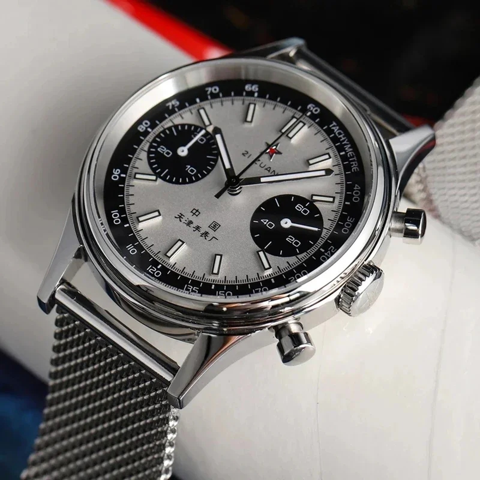 Seagull 1963 ST1901 Panda Chronograph Mesh Bracelet