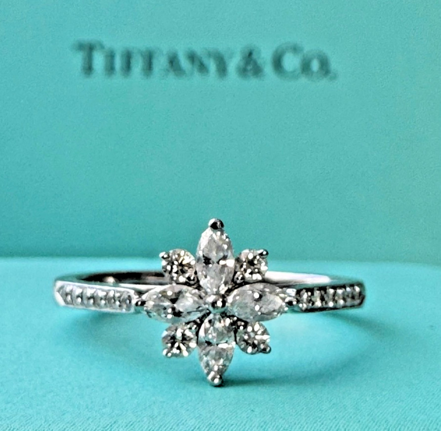 $6,450 TIFFANY & CO. VICTORIA .36CTW DIAMOND PLATINUM FLOWER CLUSTER BAND RING 6