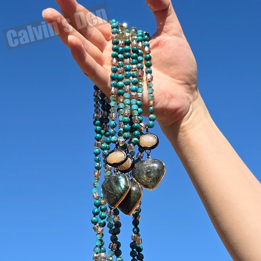 Labradorite Heart Pendant Necklace African Turquoise Jasper Beads Gift Boho