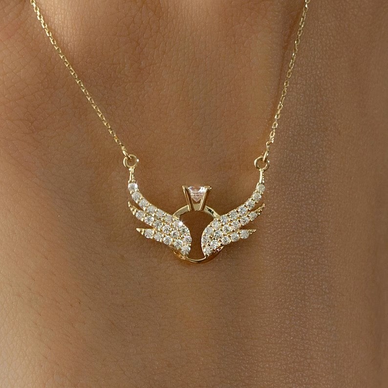 Gorgeous Wings Womens Pendant Round Cut Simulated Diamond 14k Yellow Gold Plated