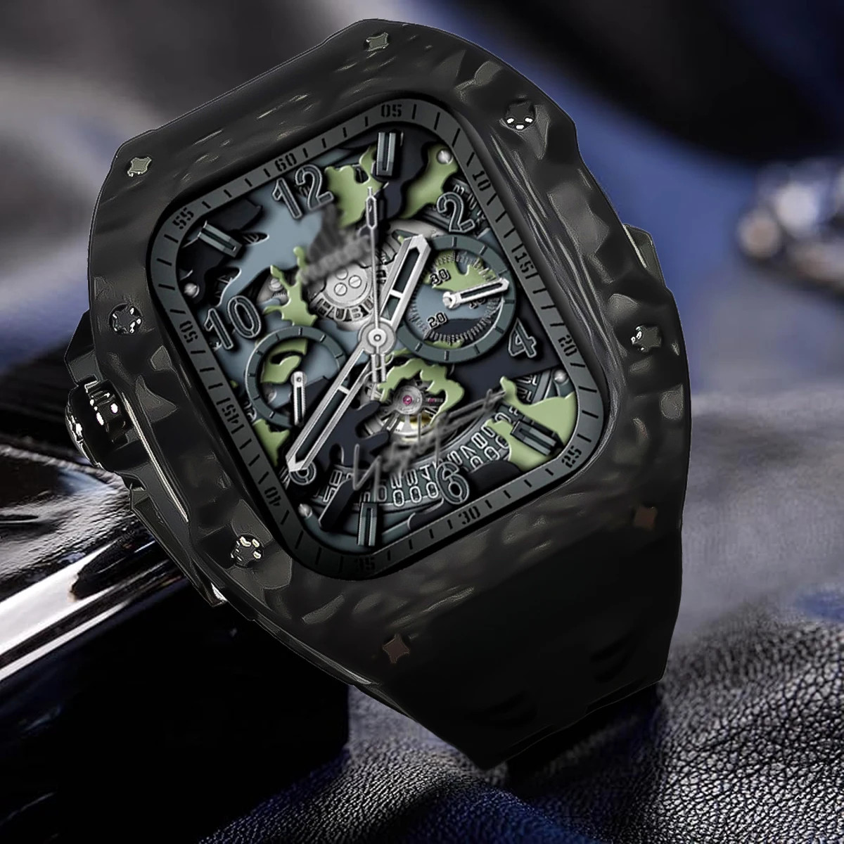 Luxury Titanium Carbon Fiber Case Rubber Band Mod Kit For Apple Watch Ultra 49MM