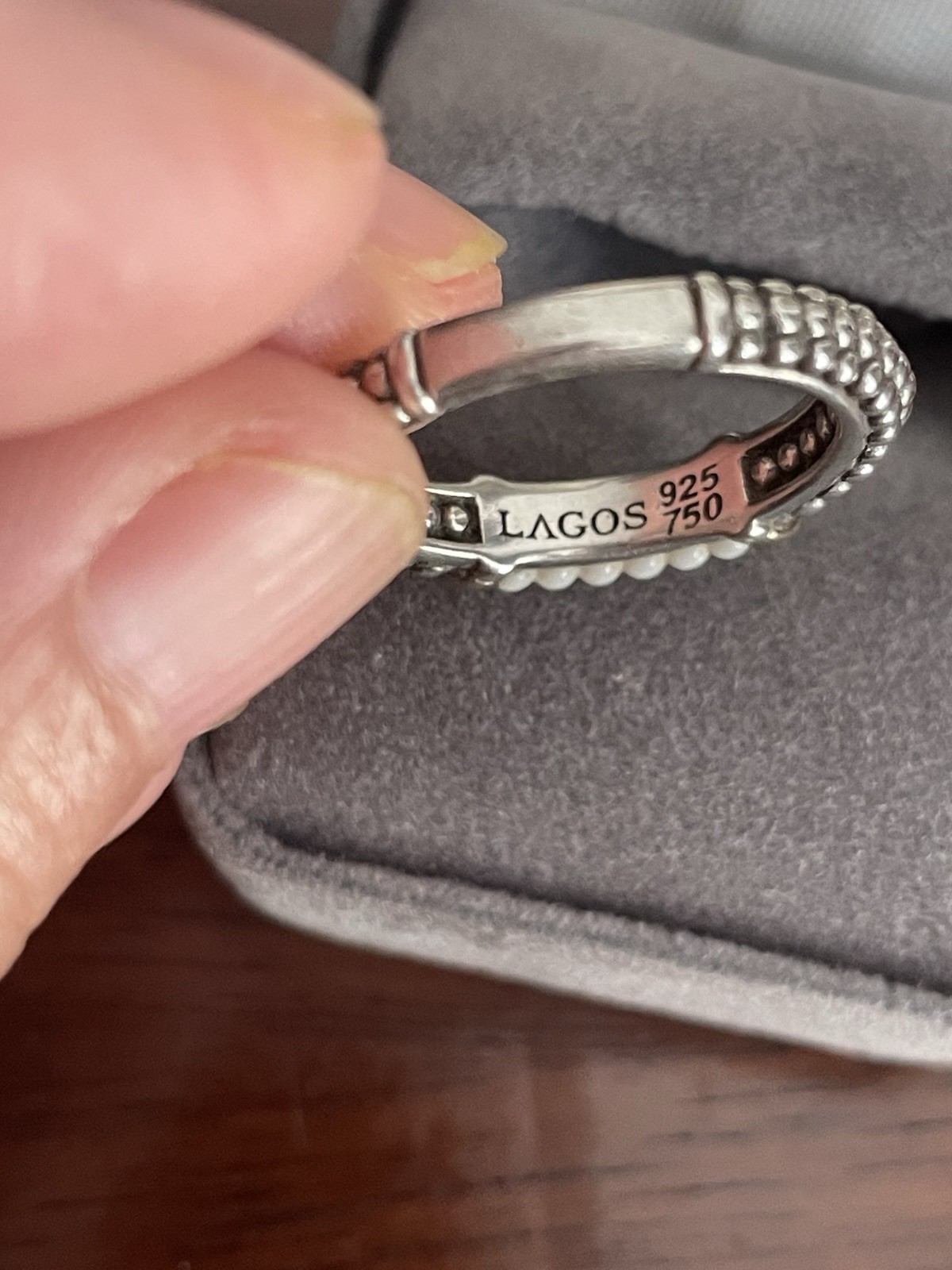 Vintage Lagos Caviar Marked 18k Sterling Silver 925 White Ceramic Ring Size 7