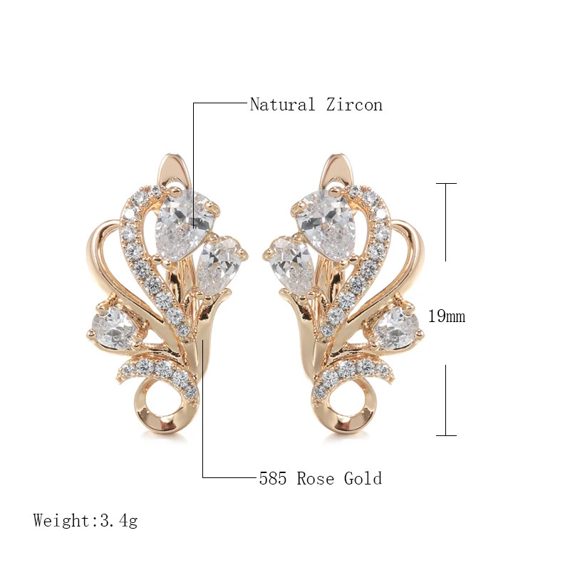 Elegant 585 RG Rose Gold Rose Gold Earrings with Zircon, High Quality Jewelry 3.4g