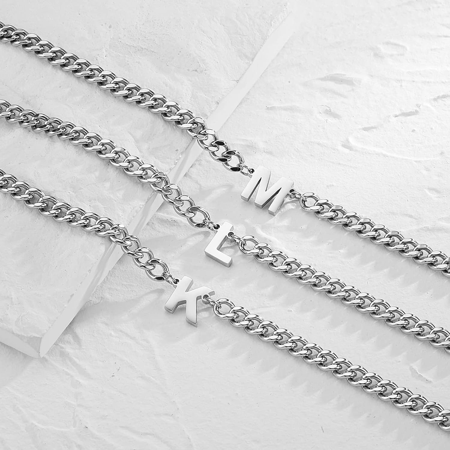 Initial A-Z Cuban Link Chain Necklaces for Men Boys Letter Pendant Stainless Ste