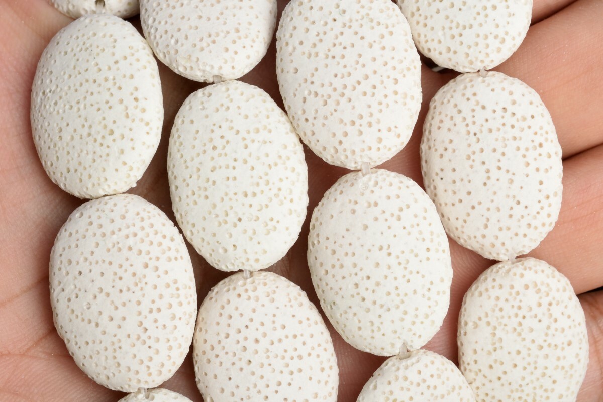 26x19MM White Volcanic Lava Flat Oval Grade AAA Natural Loose Beads
